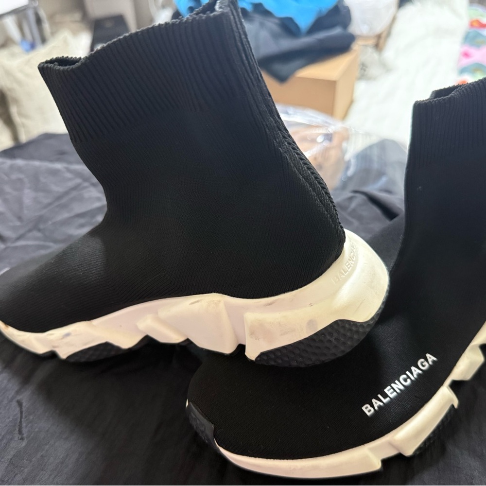Balenciaga Black Knit Sock Sneakers with White Sole